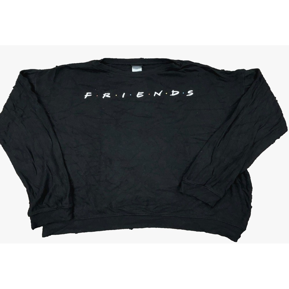 Friends Sweatshirt Women Medium Black Crew Neck Sweater Oversized Cropped Top